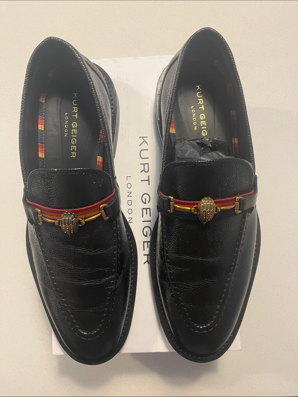 Kurt Geiger Black Leather Men's Slip-On Loafers with Red Accent